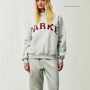 PARKE Women's Gray Sweatshirt with Maroon Lettering